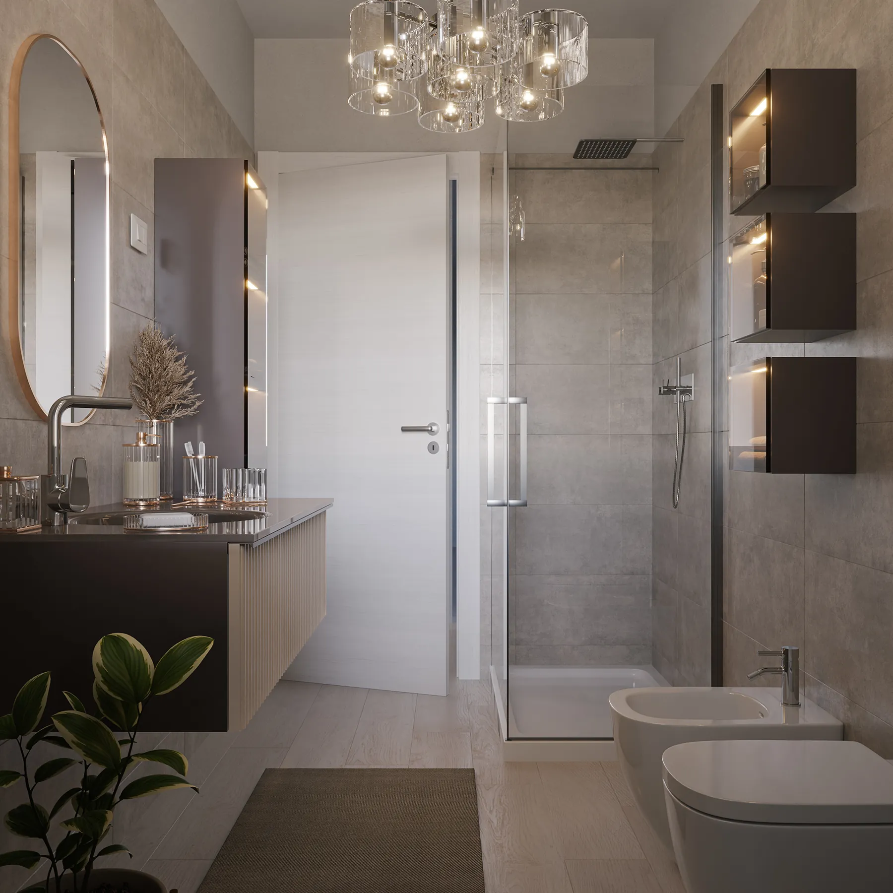Bagno con doccia e mobile sospeso