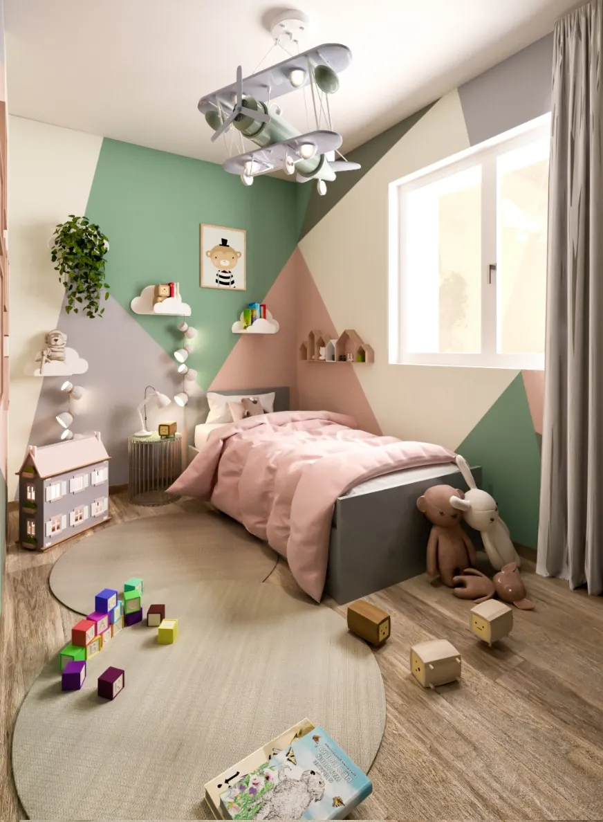 Cameretta con pareti colorate e scrivania