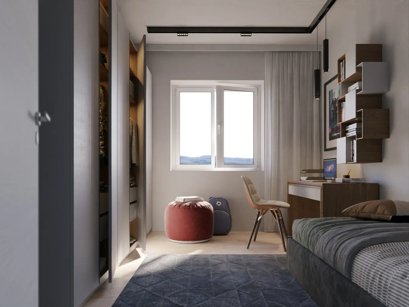 Cameretta con letto e angolo studio